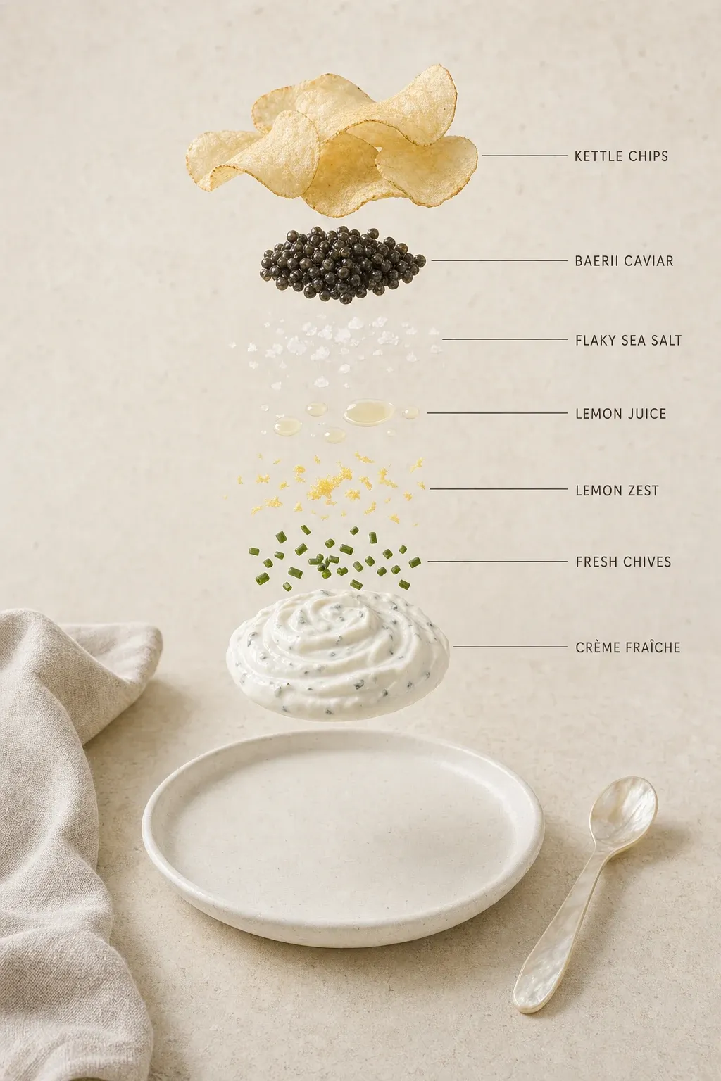 Exploded layer-by-layer view of one serving of How Long Does Caviar Last? A Crème Fraîche Dip That Answers the Question.