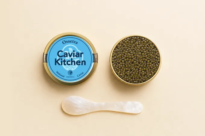 Ossetra caviar tin and roe